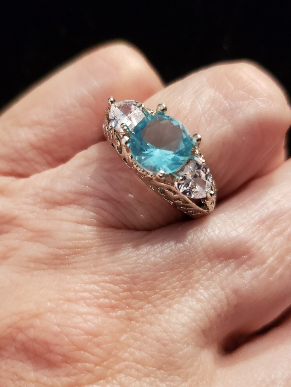 NEW AQUAMARINE STERLING Silver Ring, Size 6, Art Deco Style, Round-cut Beauty - Picture 6 of 8